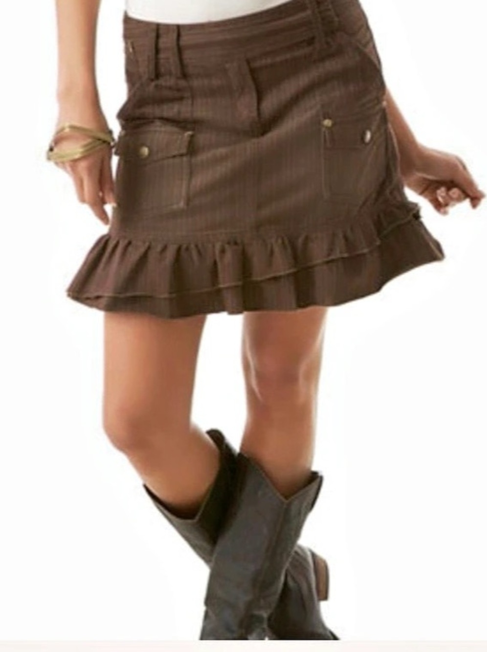 Nevada Striped Cargo Mini Skirt in Brown